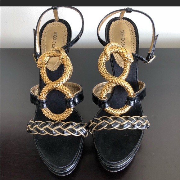 Roberto Cavalli Shoes - Stunning Black and Gold Serpent Heels